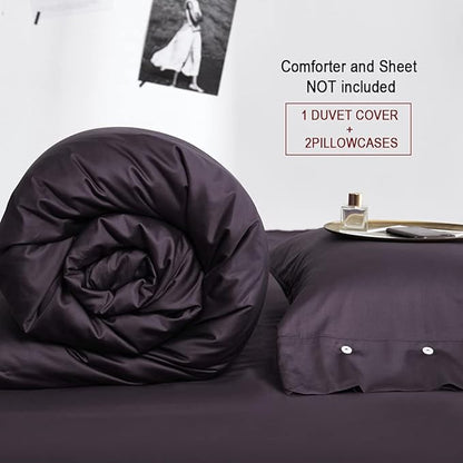 EAVD Modern Style Dark Purple Duvet Cover King Soft Cotton Reversible Purple Bedding with 2 Button Pillowcases Luxury Solid Color Dark Purple Comforter Set with Zipper Closure