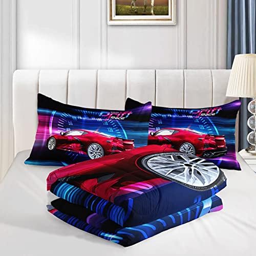 Axolotl Race Car Bedding Set - Full Size Boys Extreme Sports Comforter Set with 2 Pillowcase Car Racing Gifts