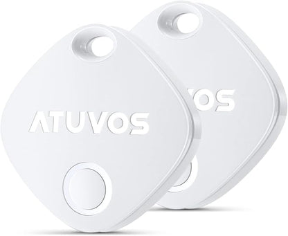 ATUVOS Luggage Tracker, Key Finder, Bluetooth Tracker Pairs with Apple Find My (iOS Only), Item Locator for Bags, Wallets, Keys, Waterproof IP67, Anti-Lost 2 Pack, White