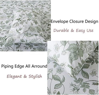 FADFAY Sheets Set Twin Vintage White and Green Floral Bedding Elegant Peony Sheets Set Shabby Rose Farmhouse Bedding 100% Egyptian Cotton 800 Thread Count Deep Pocket Fitted Sheet 4Pcs, Twin Size