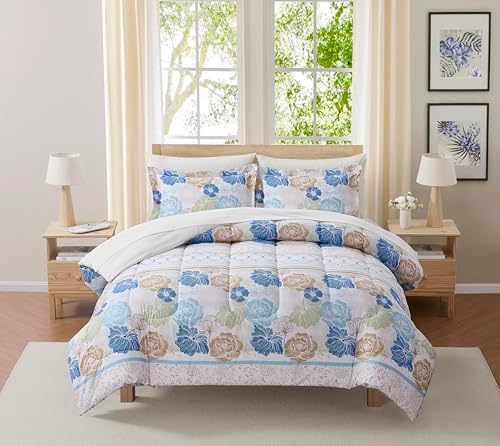 Floral Comforter Set King Size with Sheets Bed in a Bag – Deep Pocket Fitted Sheet with Elastic Corners, Cozy Comforter, Pillowcases & Shams – Soft Microfiber All Season Bedding – Machine Washable