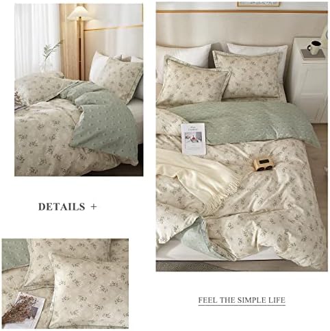 VM VOUGEMARKET Garden Flower Duvet Cover Set Queen Cotton Aesthetic Bedding Set Reversible Duvet Cover with 2 Pillow Shams,Blooming Comforter Cover for Girls