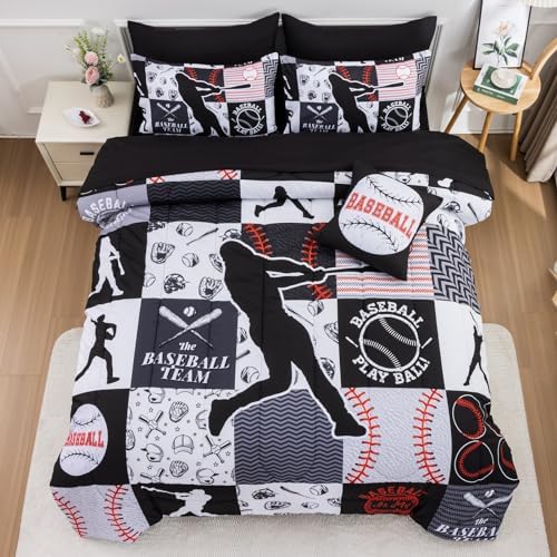 A Nice Night Sports Baseball Comforter Twin Bedding Set for Boys,Black
