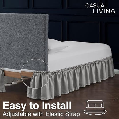 Casual Living Twin XL Bed Skirt, Ruffled Wrap-Around, 15" Drop, Grey