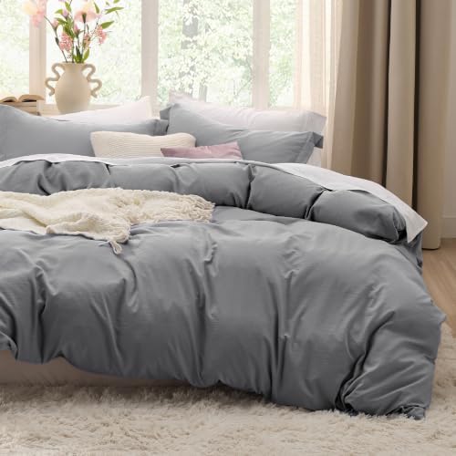 Bedsure Prewashed Cal King Duvet Cover, Cotton-Like Soft Bedding Set, Grey