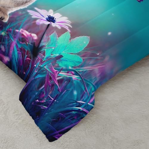 AILONEN Cat Bedding Set Queen Size with Girl Sitting on The Moon and Jellyfish Comforter Set for Kids Boys Girls,Dreamy Starry Soft Breathable Duvet Set 3 Pieces, 1 Quilt and 2 Pillowcases