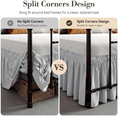 RIMELA Bed Skirt with Split Corners, Full, 15 Inch Drop, Ice Grey