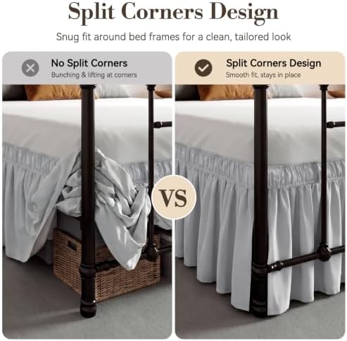 RIMELA Bed Skirt with Split Corners, Queen, 15 Inch Drop, Ice Grey