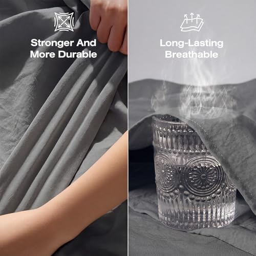 100% Pure Linen Blend 4 Piece Sheet Set, Cooling and Breathable Flax Bed Sheets for Hot Sleepers, All Season Comfort, Anti-Tear and Durable Bedding, 18 Inch Deep Pocket(Dark Grey, King)