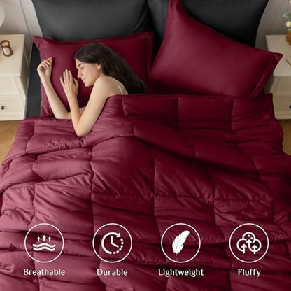 JOLLYVOGUE Twin XL Comforter Set, Ultra-Soft Bed in a Bag Twin XL Size 5 Pieces, Oeko-TEX Certified Bedding Set with Down Alternative Comforter, Sheets, Pillowcases & Shams, Burgundy & Black