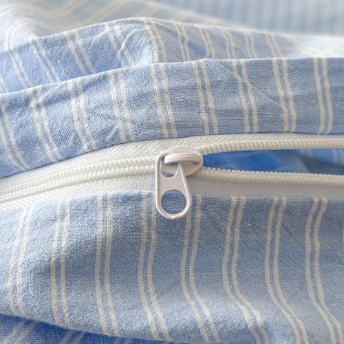 Mucalis Blue Striped Duvet Cover Set King Pinstripe Duvet Cover 100% Washed Cotton White Stripes Patterned 3 Piece Vintage Striped Bedding Set with Zipper Closure Corner Ties,Soft Breathable