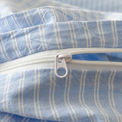 Mucalis Blue Striped Duvet Cover Set King Pinstripe Duvet Cover 100% Washed Cotton White Stripes Patterned 3 Piece Vintage Striped Bedding Set with Zipper Closure Corner Ties,Soft Breathable