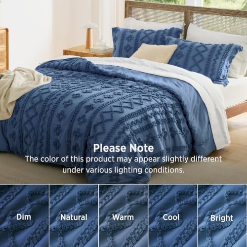 Bedsure Tufted Boho Comforter Set Twin,Bedroom Decor Bedding Set Slate Blue
