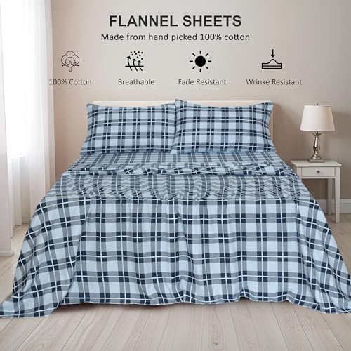 RUVANTI Flannel Sheets Set Full Size, Illusion Check