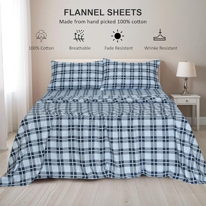 RUVANTI Flannel Sheets Queen Size, Illusion Check