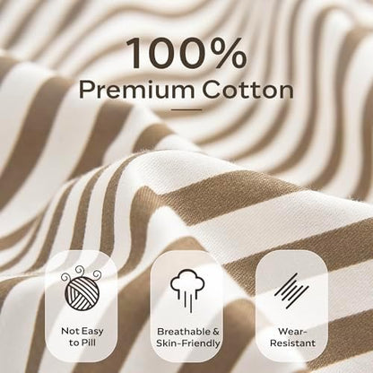 JELLYMONI 100% Cotton Sheet Set, Khaki Striped, Twin