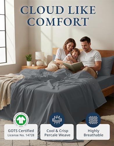 LANE LINEN Full Sheet Set 100% Organic Cotton Cooling Soft 4pc - Charcoal