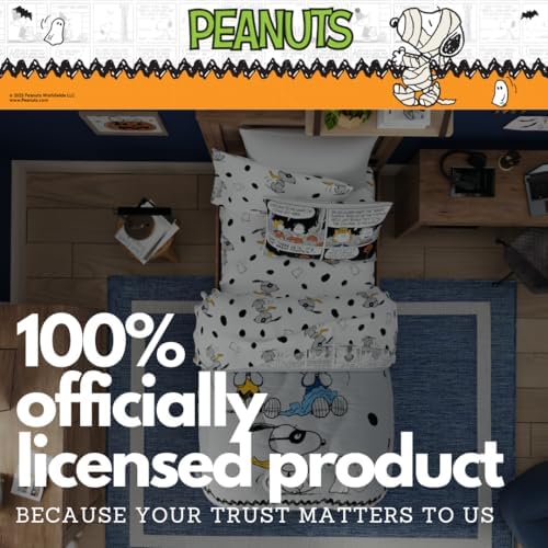 Franco Peanuts Snoopy Halloween Bedding Set, 4 Piece Super Soft Reversible Comforter and Sheet Set, Twin, (100% Officially Licensed Product) Collectibles