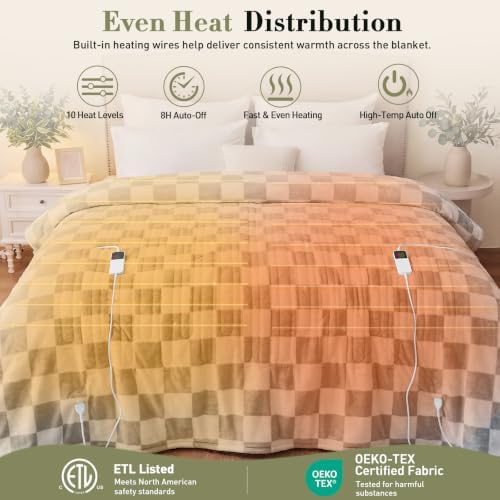 Grey Electric Blanket Heated Queen Size, 84"X90" Dual Control