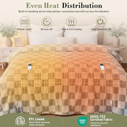 Grey Electric Blanket Heated Queen Size, 84"X90" Dual Control