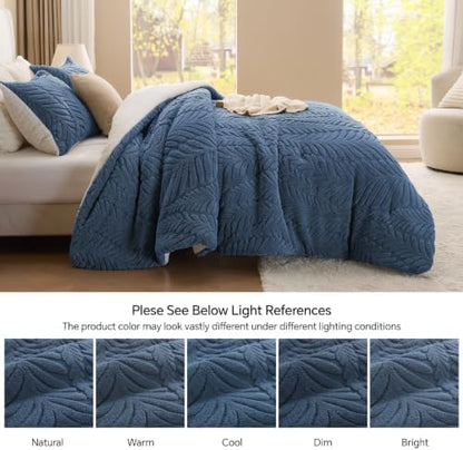 BEDELITE Fluffy Sherpa Twin Comforter Set,Leaf-Navy