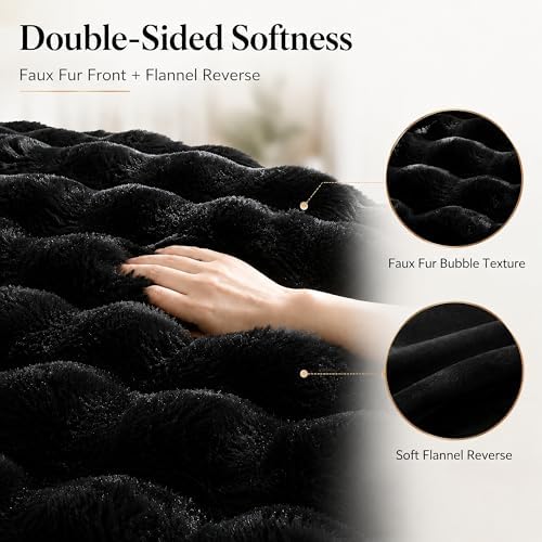 YIKUSH King Faux Fur Soft Comforter Set, Fluffy Black Rabbit Fur Comforter