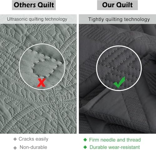 EVENHUG Oversized King Bedspreads California King Quilt Set with Pillow Shams Extra Wide Large King Size Quilts Lightweight Coverlet Bedding Sets Dark Grey 120"x120"