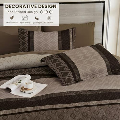 Cottolester Boho Fall Comforter Set Full Size,Striped Bed in a Bag