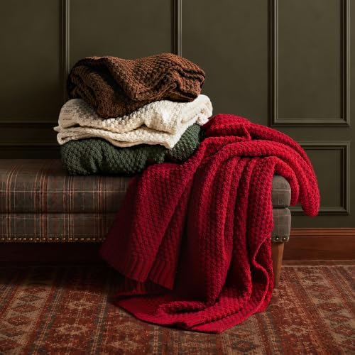 EVERGRACEHOME Chunky Chenille Knit Throw Blanket, 60 x 80, Classic Red