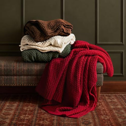 EVERGRACEHOME Chunky Chenille Knit Throw Blanket, 60 x 80, Classic Red