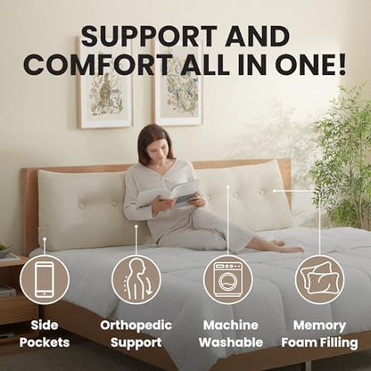 Arlee Memory Foam Headboard Pillow, Lumbar Support, Boucle, Beige, King