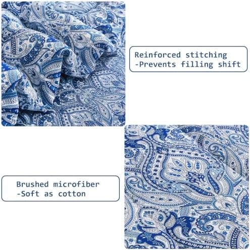 lasoftan Floral Queen Comforter Set with Sheets, 7 piece Luxury Vintage Bedding, Soft Microfiber Bed in a Bag, Cozy Lightweight Bed Set, Blue Paisley