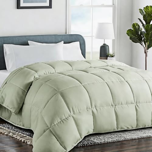 COHOME Premium Full Size Comforter, All-Season Quilted Down Alternative Duvet Insert, Luxury Hotel GentleSoft Comforter with Anti-Clump Tech & 8 Tabs - Reversible - Sage Green 82x86 inches