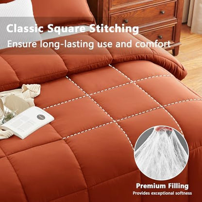CozyLux Full Size Comforter Sets, 3-Piece Box-Stitched, Burnt Orange