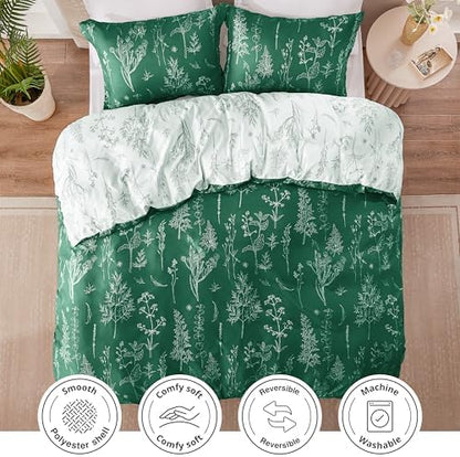 Love's cabin Emerald Comforter Set King - King Size Comforter Set, 3 Pieces Cute Floral Bedding Sets for All Seasons,1 Soft Reversible Botanical Flowers Comforter and 2 Pillow Shams