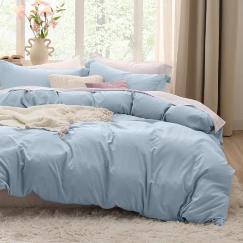 Bedsure Prewashed Cal King Duvet Cover, Cotton-Like Bedding Set, Light Blue