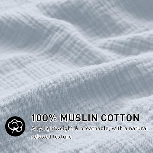 EMME Muslin Cotton Duvet Cover Set Linen Like Blue Twin