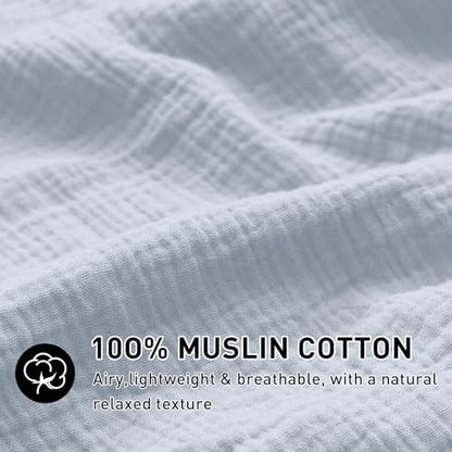EMME Muslin Cotton Duvet Cover Set Linen Like Blue Twin