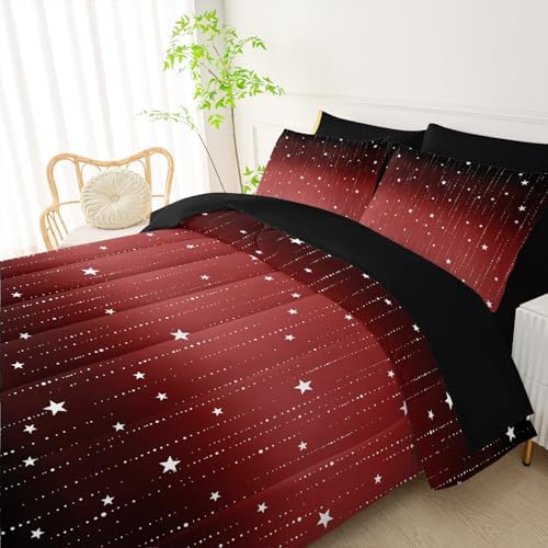 QOOMO Red Galaxy 7 Pieces Comforter Set Full,Starry Sky Bedding Set