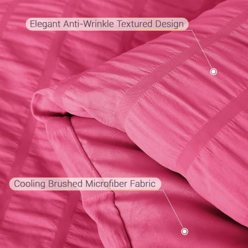 MUXHOMO 5 Pieces Twin XL Comforter Set, Seersucker Bed in a Bag Twin XL Size, All Season Luxury Bedding Set with Comforter, Flat Sheet, Fitted Sheet, Pillowcase & Sham, Hot Pink