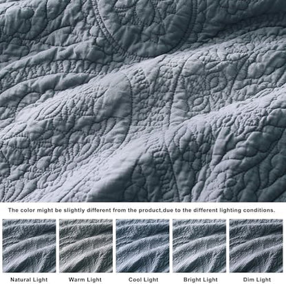 palassio Dusty Blue Paisley 100% Cotton Quilt Twin Size Bedding Sets with 1 Pillow Sham, Boho Floral Lightweight Farmhouse Country Vintage Soft Bedspread Shabby Chic Coverlet for All Season, 2 Pieces