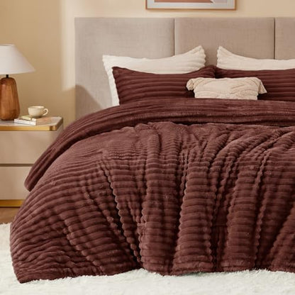 BEDELITE Fleece King Comforter Set, Fluffy Bed Set, Hot Chotolate