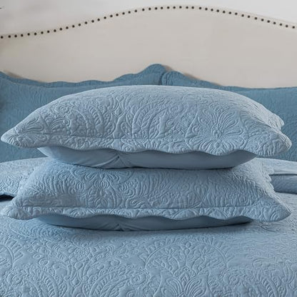 HoneiLife Embroidered Quilt King Size - 3 Piece Microfiber Quilt Sets Lightweight Bedspreads Reversible Coverlets Retro Bed Cover Quited Bedding Set Spring/Summer Quilts