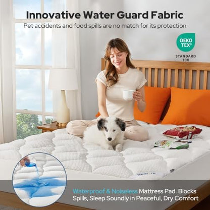 BEDLORE Waterproof California King Mattress Pad, Breathable Mattress Protector with 6-18 Inch Deep Pocket, Quilted Fitted Mattress Topper Bed Cover, Noiseless & Machine Washable