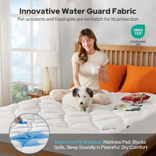 BEDLORE Waterproof Full Size Mattress Pad, Breathable Mattress Protector with 6-15 Inch Deep Pocket, Quilted Fitted Mattress Topper Bed Cover, Noiseless & Machine Washable