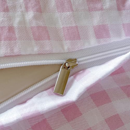 NSNLGSGC Pink Gingham Duvet Cover Set, Twin