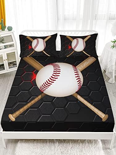 HOSIMA Honeycomb Baseball Twin Fitted Sheet,1 Fitted Sheet+2 Pillowcases.