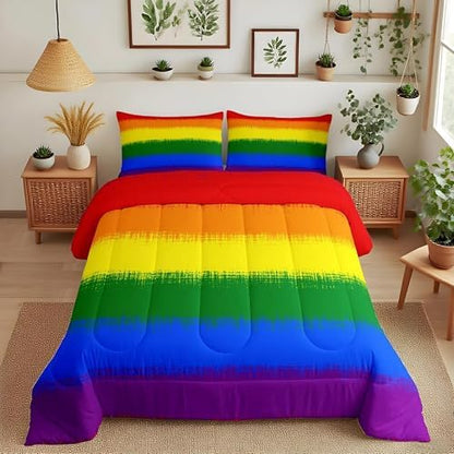 Feelyou Rainbow Bedding Set Colorful Rainbow Comforter Set for Kids Boys Girls Multicolor Comforter Ultra Soft Quilt Set 1 Comforter Set with 2 Pillowcases King Size
