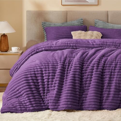 BEDELITE Fleece Full Comforter Set, Fluffy Bed Set, Purple