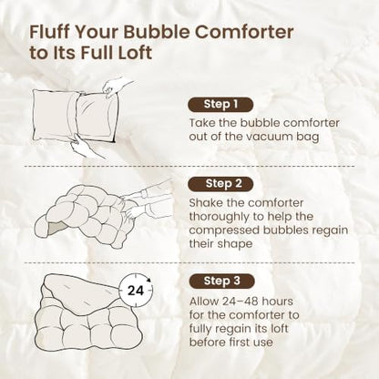 Amélie Home Queen Bubble Comforter Set, Soft, Beige, 3-Piece